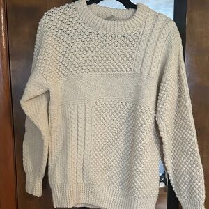 Vintage Cozy Cream Textured Pure Wool Crewneck Sweater Hand Knitted-